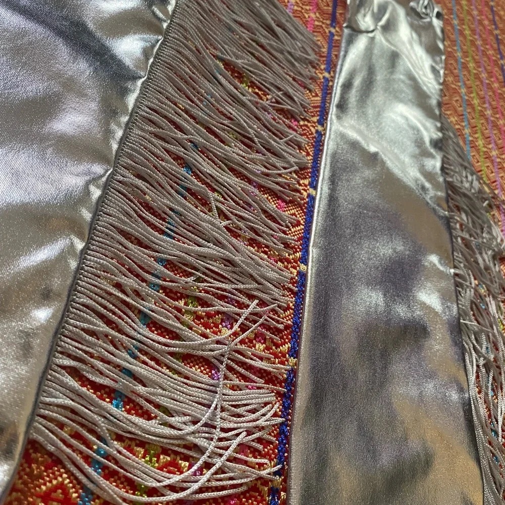 vintage deadstock metallic silver fringe long gloves OSFA